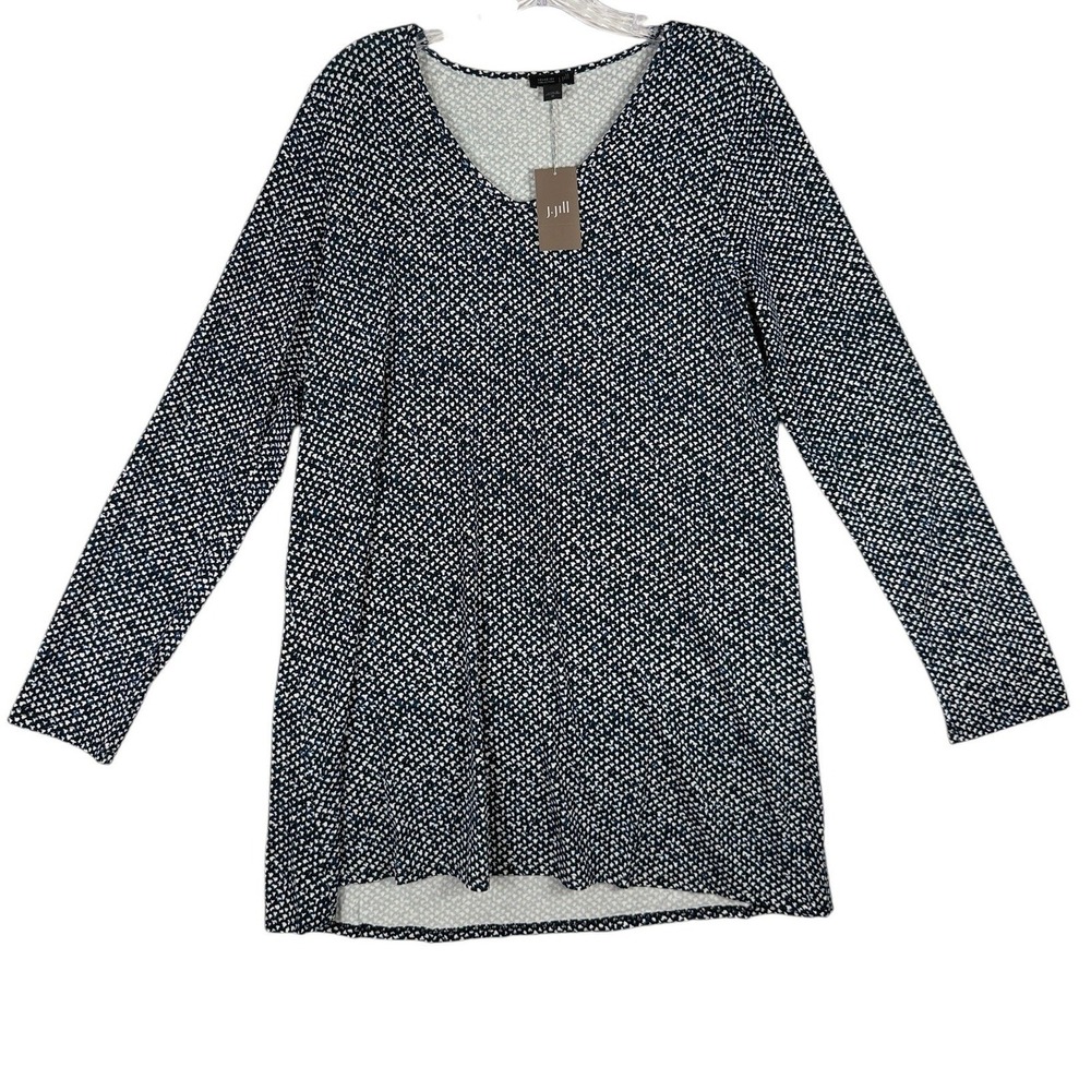 J. Jill Wearever Prussian Blue Geometric V-Neck Tunic Top Size Medium 083371 NWT
